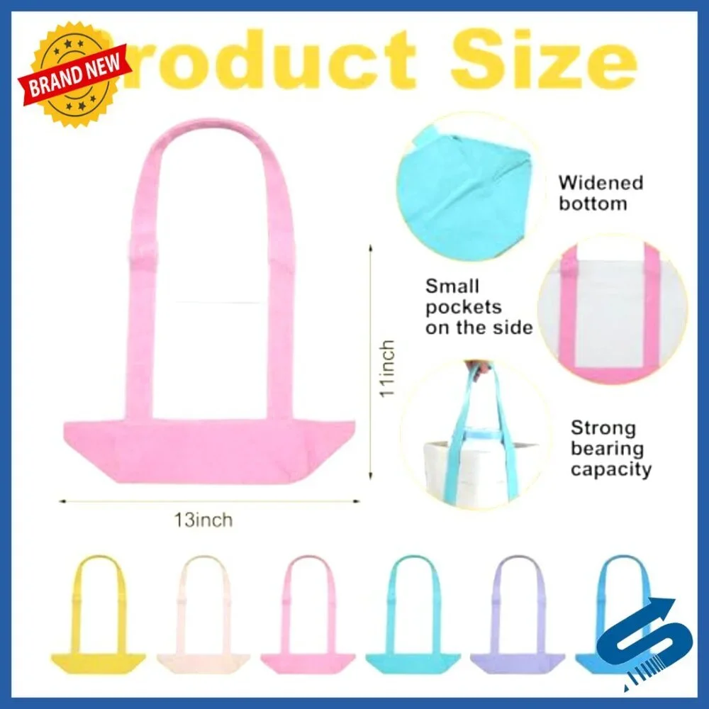 Mini Canvas Tote Bag Heavy Duty Reusable Shopping Bag with Pocket Handle